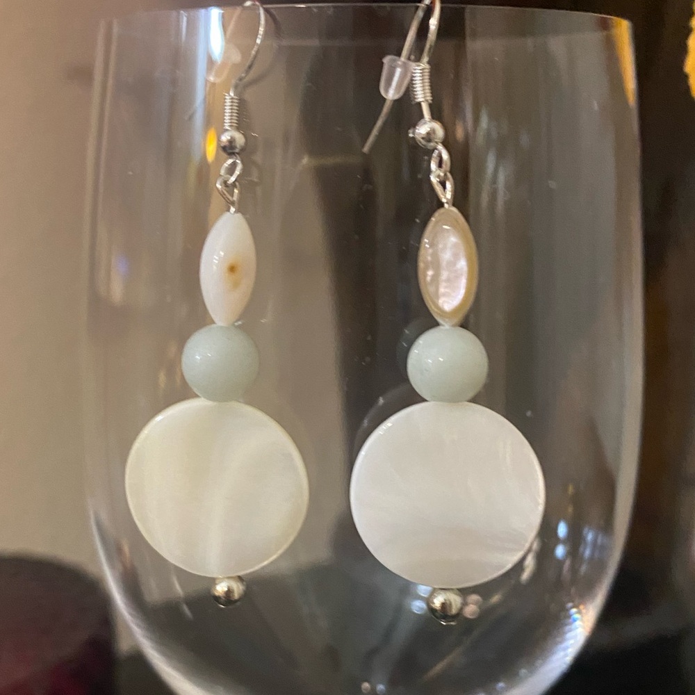 New! Amazonite and Mother of Pearl Dangle Earrings